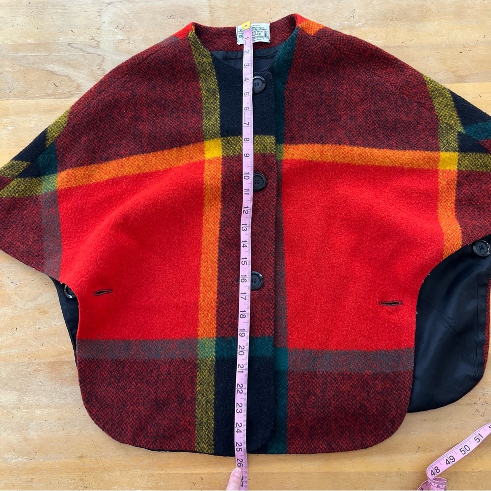 Vintage 70s 80s Rainbow Colorful Plaid Poncho Jacket Medium Short Soft Buttons - Picture 7 of 13